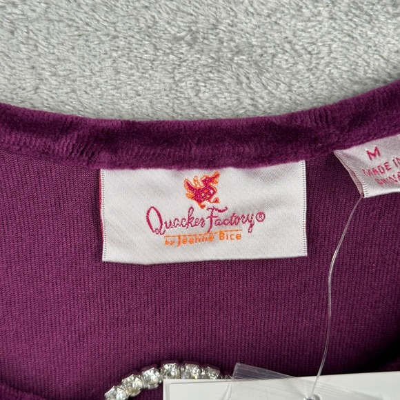 Quacker Factory Velour Lounge Set M Purple Purple Embellished Top Pants Casual - Picture 8 of 16